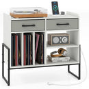 Large Record Player Stand with Charging Station Mid Century Modern Vinyl Storage Cabinet by LJGDeals