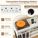Large Record Player Stand with Charging Station Mid Century Modern Vinyl Storage Cabinet by LJGDeals