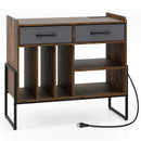 Large Record Player Stand with Charging Station Mid Century Modern Vinyl Storage Cabinet by LJGDeals