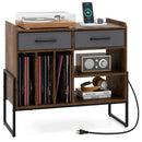 Large Record Player Stand with Charging Station Mid Century Modern Vinyl Storage Cabinet by LJGDeals