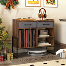 Large Record Player Stand with Charging Station Mid Century Modern Vinyl Storage Cabinet