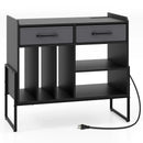 Large Record Player Stand with Charging Station Mid Century Modern Vinyl Storage Cabinet by LJGDeals