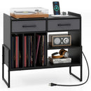 Large Record Player Stand with Charging Station Mid Century Modern Vinyl Storage Cabinet by LJGDeals