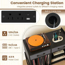 Large Record Player Stand with Charging Station Mid Century Modern Vinyl Storage Cabinet by LJGDeals