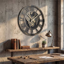 Large Wall Clock 27" Gear Clock with World Map-Brown