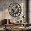 Large Wall Clock 27" Gear Clock with World Map-Brown by LJGDeals