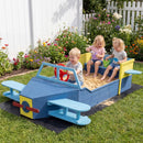Large Wooden Kids Sandbox with Bottom Liner and Bench Seat