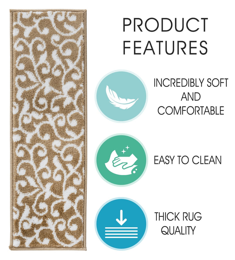 Stair Treads Rug 9"x28" Leaves Collection | Beige & White