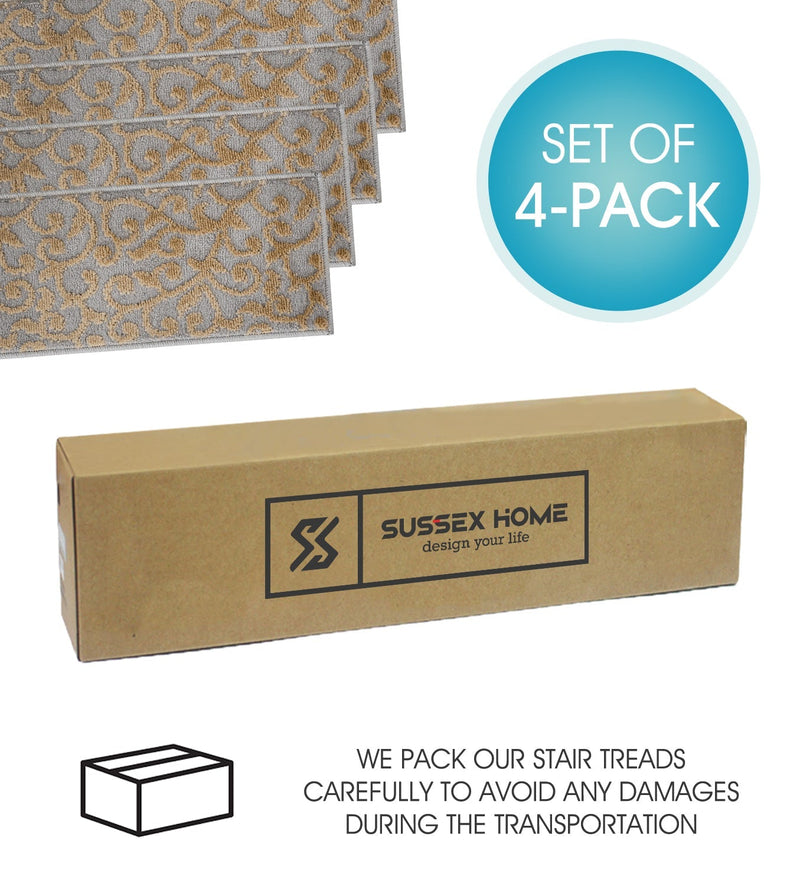Stair Treads Rug 9"x28" Leaves Collection | Beige