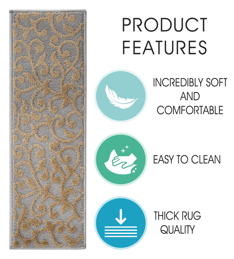 Stair Treads Rug 9"x28" Leaves Collection | Beige