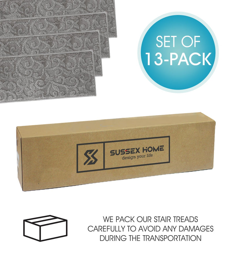 Stair Treads Rug 9"x28" Leaves Collection | Gray