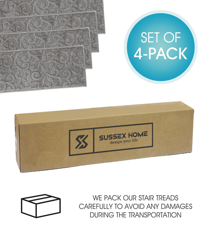 Stair Treads Rug 9"x28" Leaves Collection | Gray
