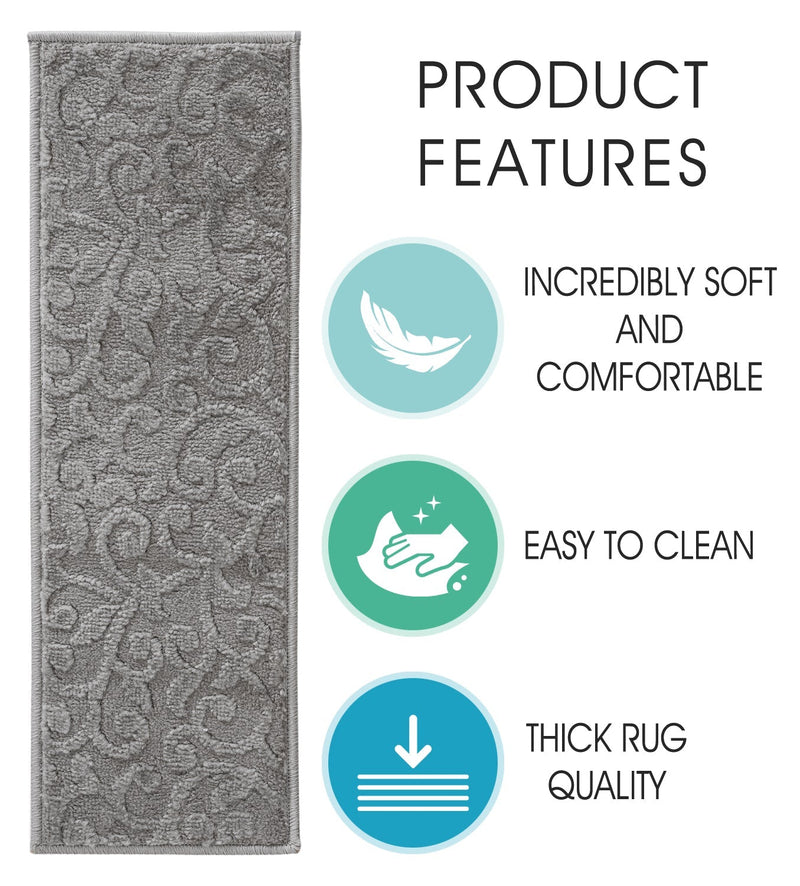 Stair Treads Rug 9"x28" Leaves Collection | Gray