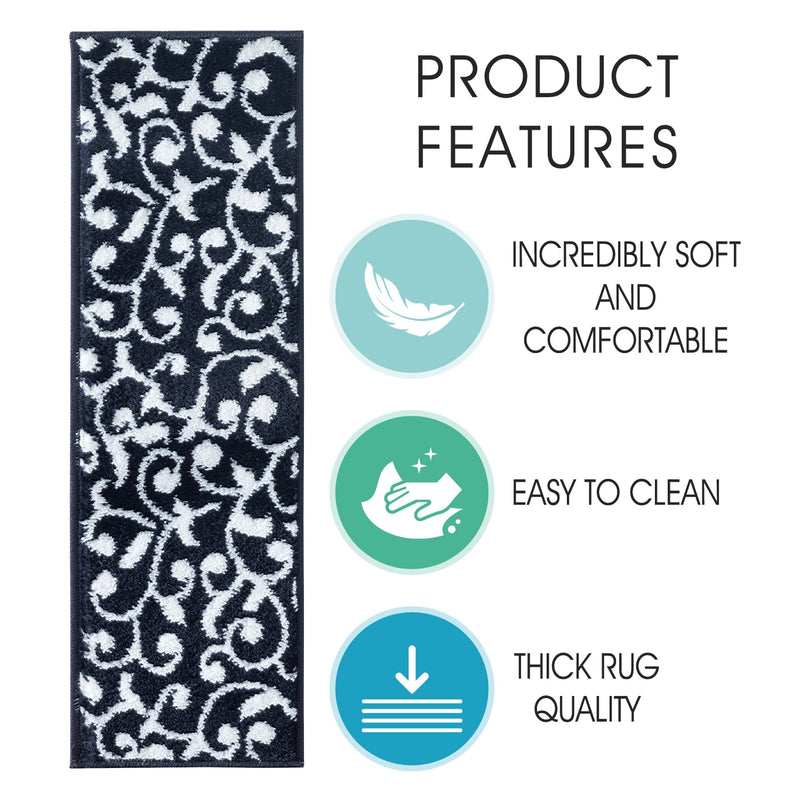 Stair Treads Rug 9"x28" Leaves Collection | Navy-White