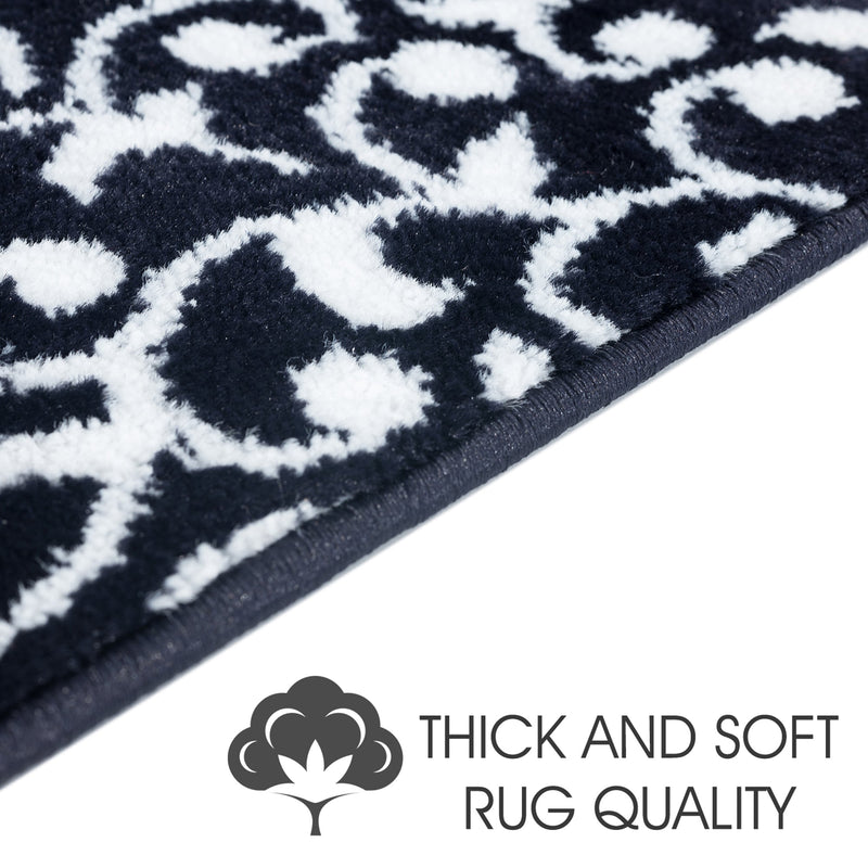 Stair Treads Rug 9"x28" Leaves Collection | Navy-White