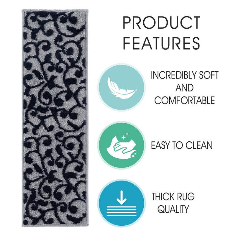 Stair Treads Rug 9"x28" Leaves Collection | Navy