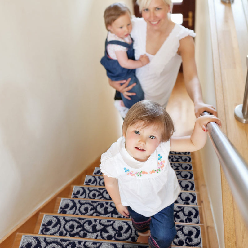 Stair Treads Rug 9"x28" Leaves Collection | Navy