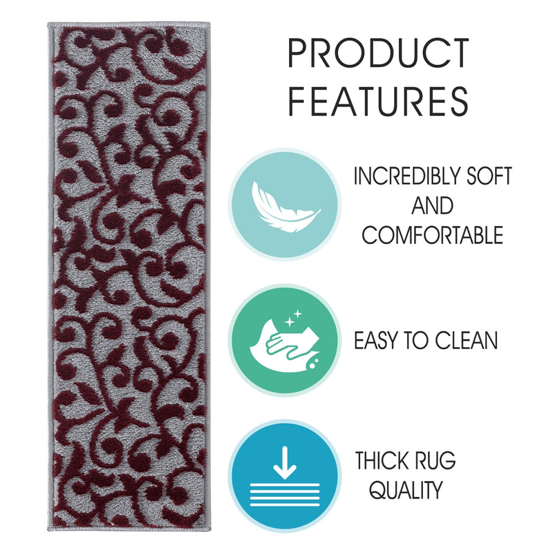 Stair Treads Rug 9"x28" Leaves Collection | Red