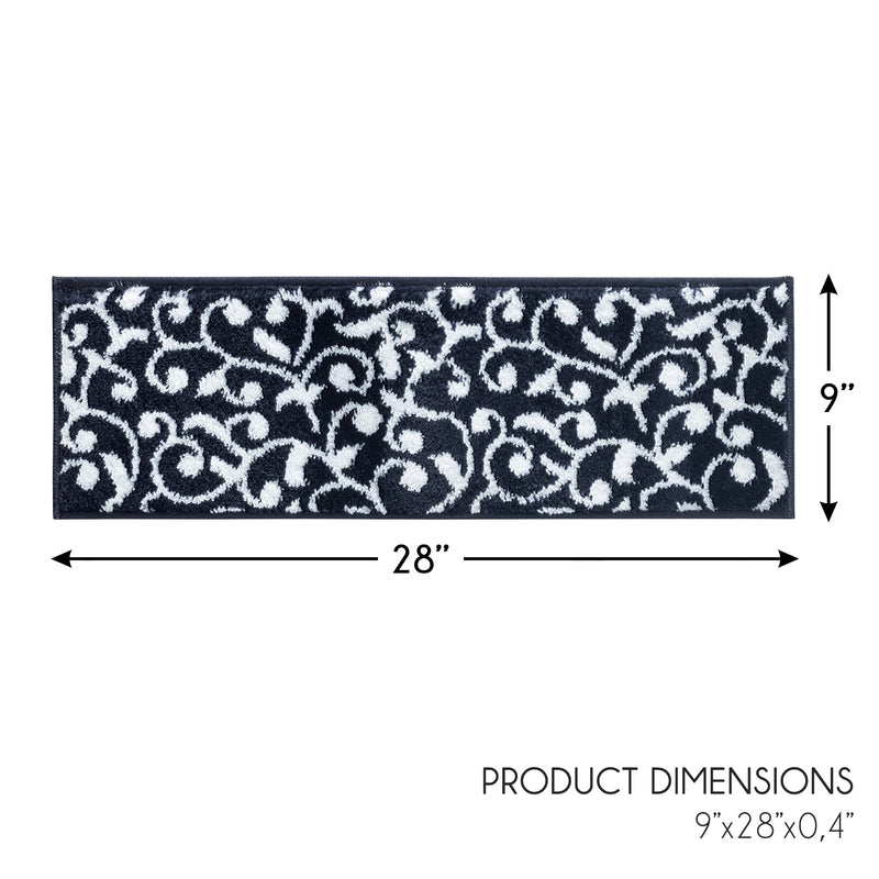 Stair Treads Rug 9"x28" Leaves Collection | Navy-White