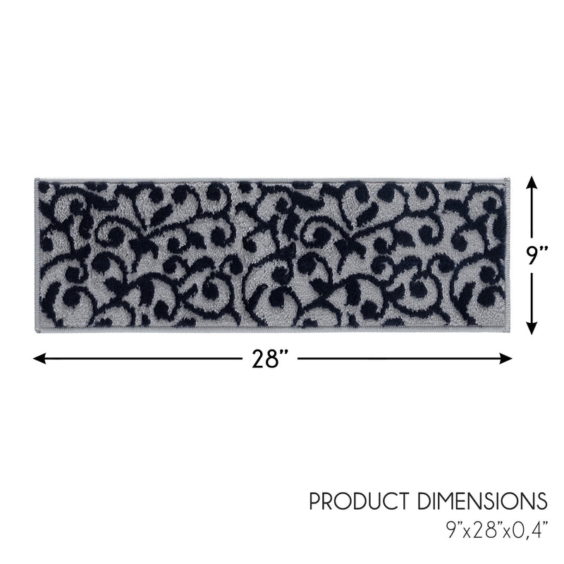 Stair Treads Rug 9"x28" Leaves Collection | Navy
