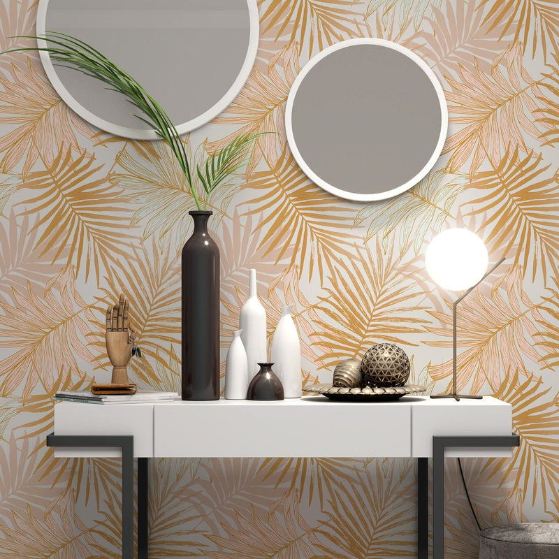 Golden Tropical Leaves Wallpaper Peel and Stick