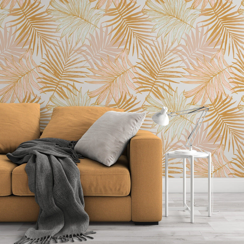 Golden Tropical Leaves Wallpaper Peel and Stick