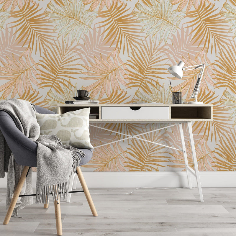 Golden Tropical Leaves Wallpaper Peel and Stick