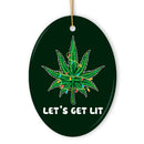 Lets Get Lit Funny Whimsical Weed Leaf Christmas Ornament