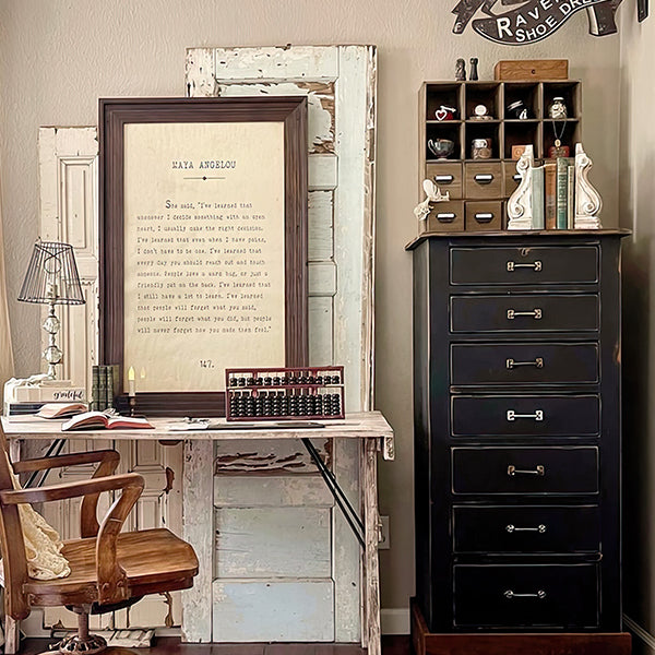 Vintage Inspired Library Card Cubby Cabinet with Drawers