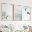 California Coastal Set of 3 Prints. Lifeguard, Surfers, Palms by Wall Art Set