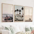 Beige Surfing Wall Art Set. Surfer, Ocean, Bus, Lifeguard by Wall Art Set