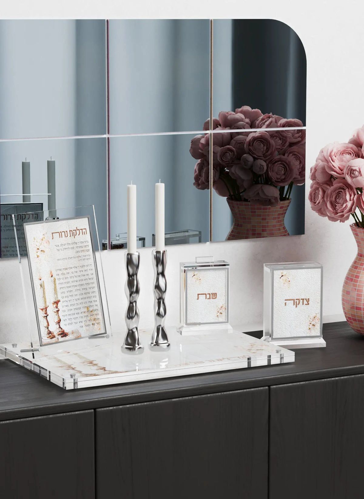 Leatherite Artwork Hadlakos Neiros Tray - Blush Rose, installed in a room