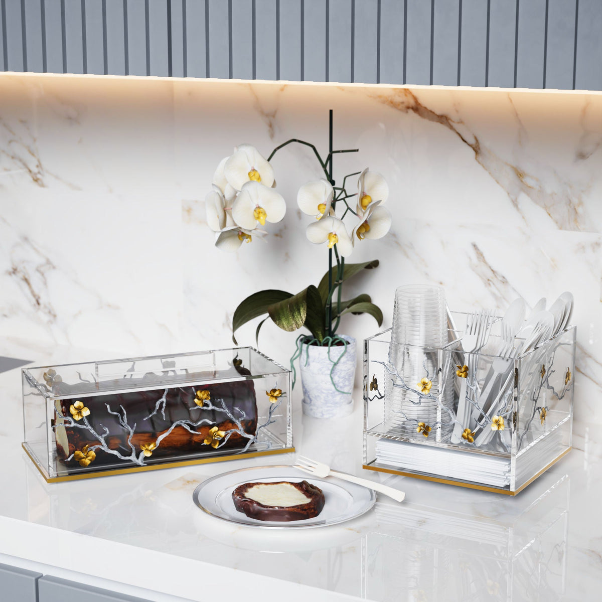 Golden Branch Cake Log Holder, installed in a room