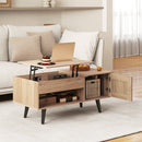 Lift Top Coffee Table with Storage and Hidden Compartment-Natural