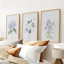 Watercolor Blue Flowers.Wall Art Set of 3 Piece by Wall Art Set
