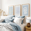 Abstract Matisse Print Set of 3. Blue Floral Wall Art by Wall Art Set