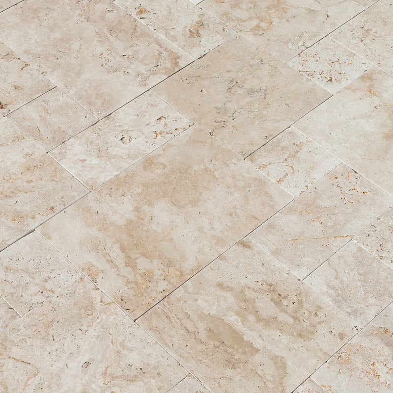 Light Antique Travertine Tumbled Pavers - Full TruckLoad