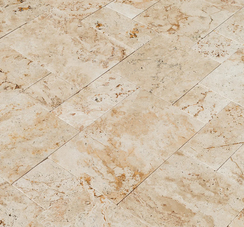 Light Antique Travertine Tumbled Pavers - Full TruckLoad