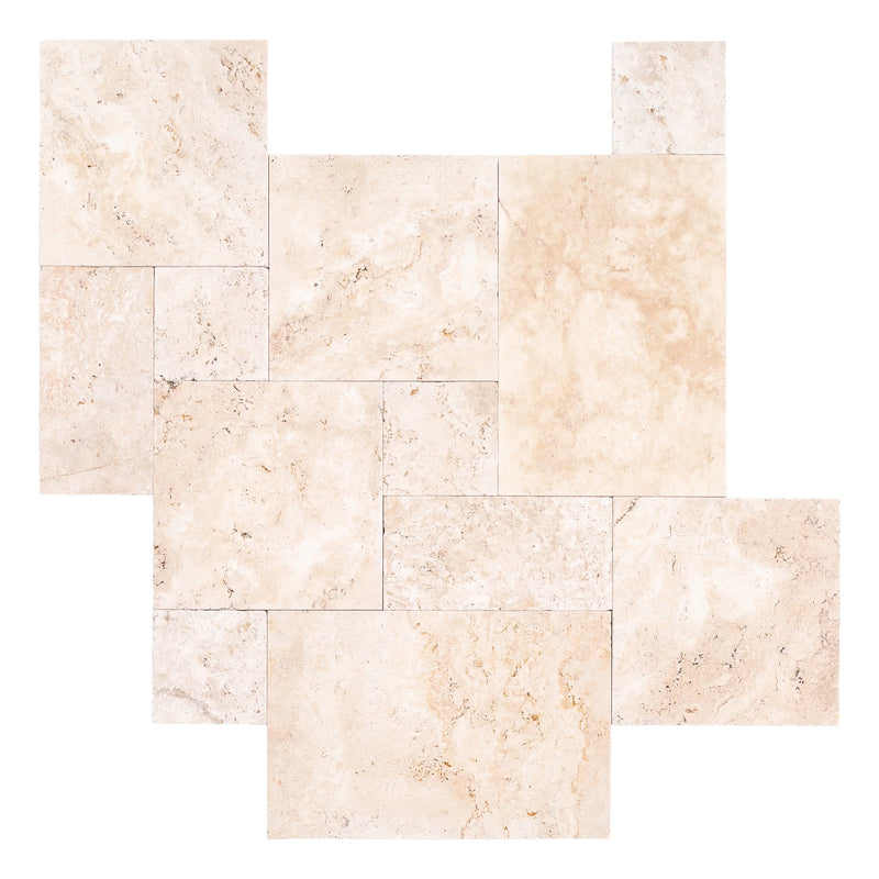 Light Antique Travertine Tumbled Pavers - Full TruckLoad