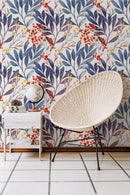 Berries and Blue Leaves Wallpaper