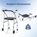 Lightweight Aluminum Mobility Walker for Seniors with 2 Wheels 5-Level Adjustable Height and Padded Seat by DirectDeals