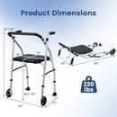 Lightweight Aluminum Mobility Walker for Seniors with 2 Wheels 5-Level Adjustable Height and Padded Seat by LJGDeals