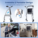 Lightweight Aluminum Mobility Walker for Seniors with 2 Wheels 5-Level Adjustable Height and Padded Seat by DirectDeals