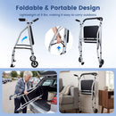 Lightweight Aluminum Mobility Walker for Seniors with 2 Wheels 5-Level Adjustable Height and Padded Seat by LJGDeals