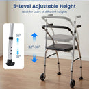Lightweight Aluminum Mobility Walker for Seniors with 2 Wheels 5-Level Adjustable Height and Padded Seat by LJGDeals