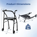 Lightweight Aluminum Mobility Walker for Seniors with 2 Wheels 5-Level Adjustable Height and Padded Seat by LJGDeals