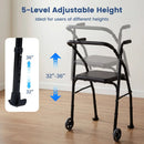 Lightweight Aluminum Mobility Walker for Seniors with 2 Wheels 5-Level Adjustable Height and Padded Seat by LJGDeals