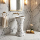 White Marble Pedestal Bath Basin Sink For Home Modern Bathroom