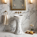 White Marble Pedestal Bath Basin Sink For Home Modern Bathroom