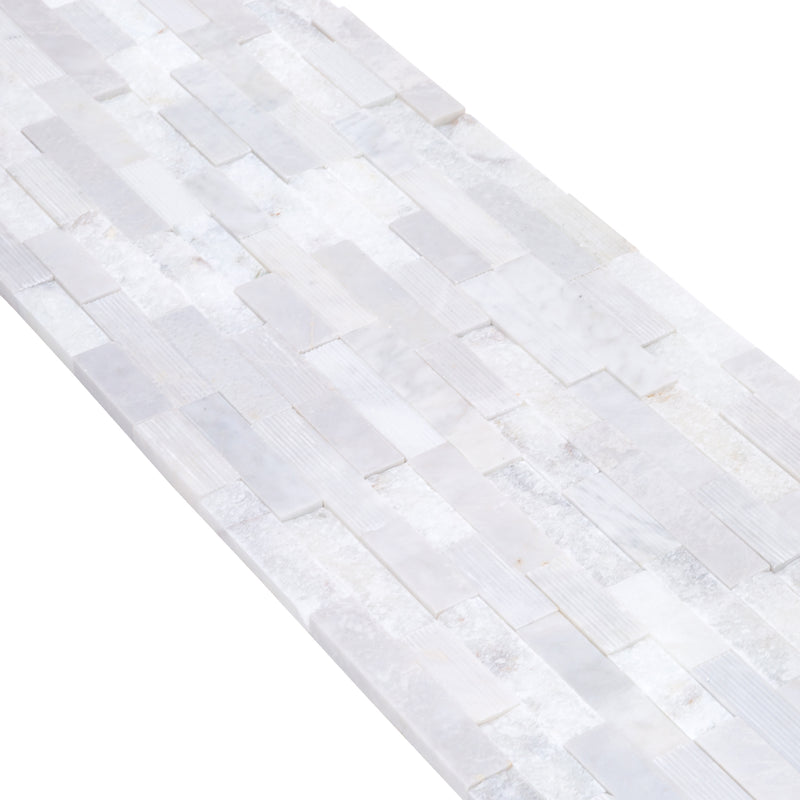 Lincoln White Ledger 3D Panel 6"x24" Multi Surface Natural Marble Wall Tile